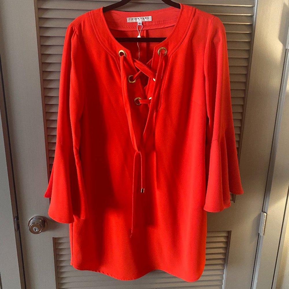 Trina Turk Red Splendid Bell-sleeve Mini Cocktail Dress Size 10